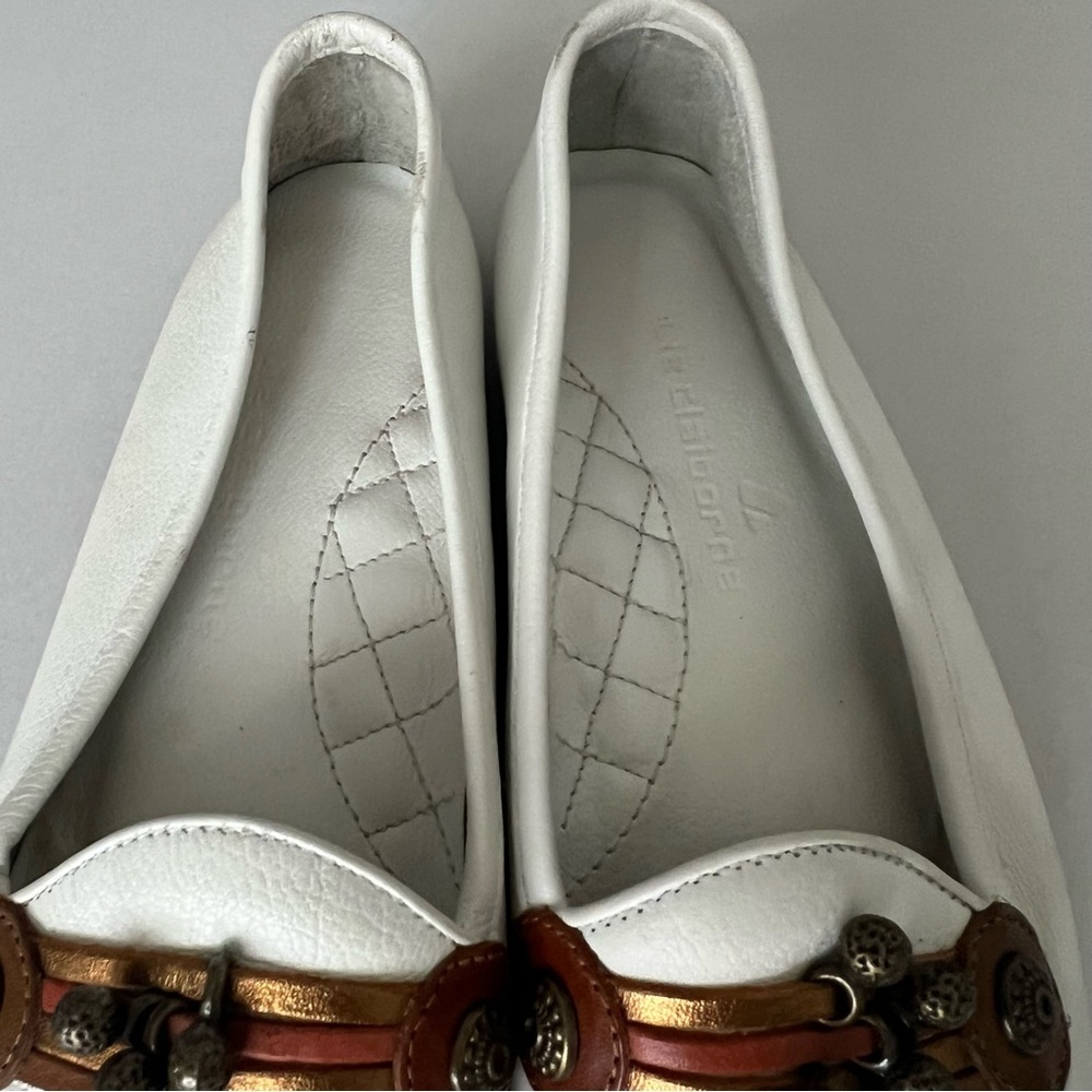 Vintage Liz Preppy Artsy Boho Size 7 White Leather Slip On Comfy Office Loafers - Picture 4 of 9